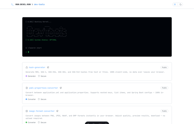 DevTools 홈페이지 - GitHub 스타일 터미널 UI